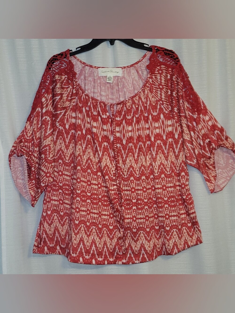 French Laundry Red & White Patterned Laced-Shoulder Blouse